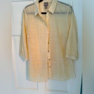 Chico Yellow and White Sheer Blouse.